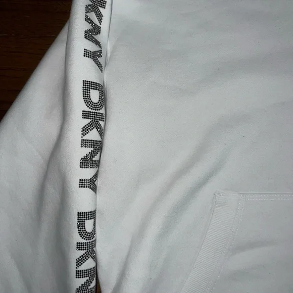 DKNY Sport White Hoodie Rhinestone Sleeves - Picture 4 of 9